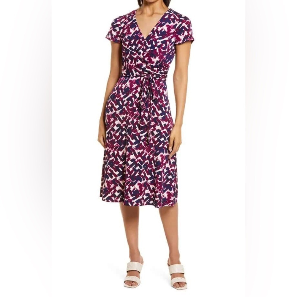 Eliza J faux wrap midi dress - size 22W - shades of wine and purple - NWT